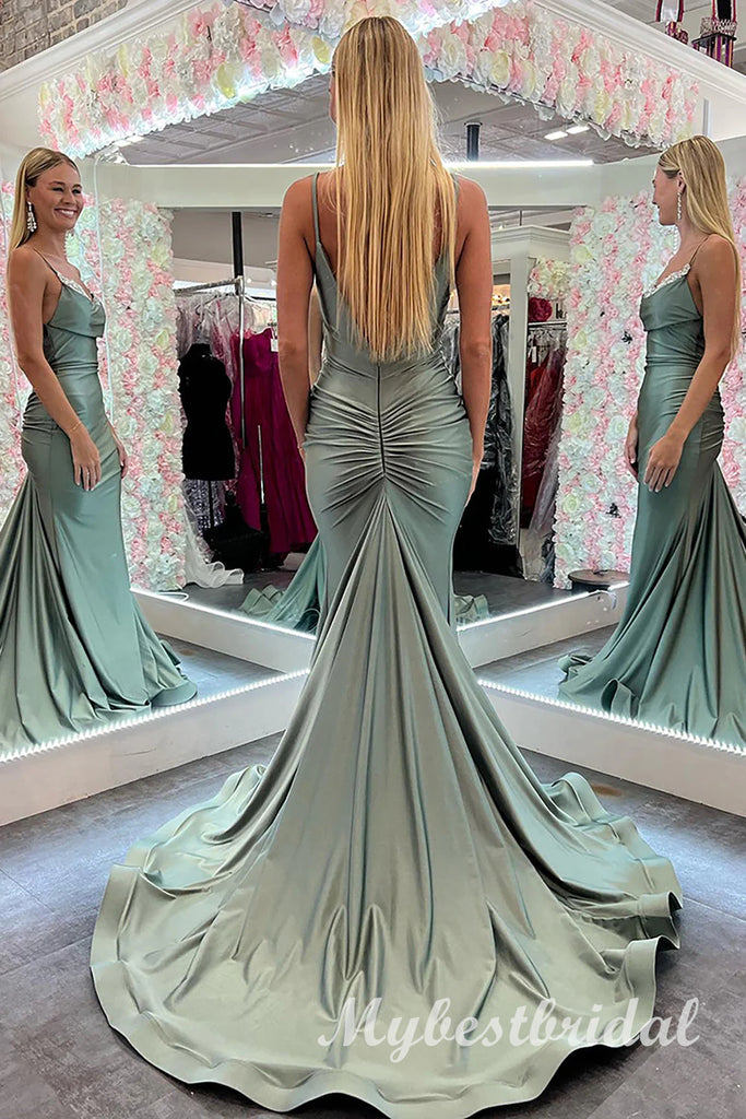 Cute Spaghetti Straps Sleeveless Mermaid Long Prom Dress,PDS11756