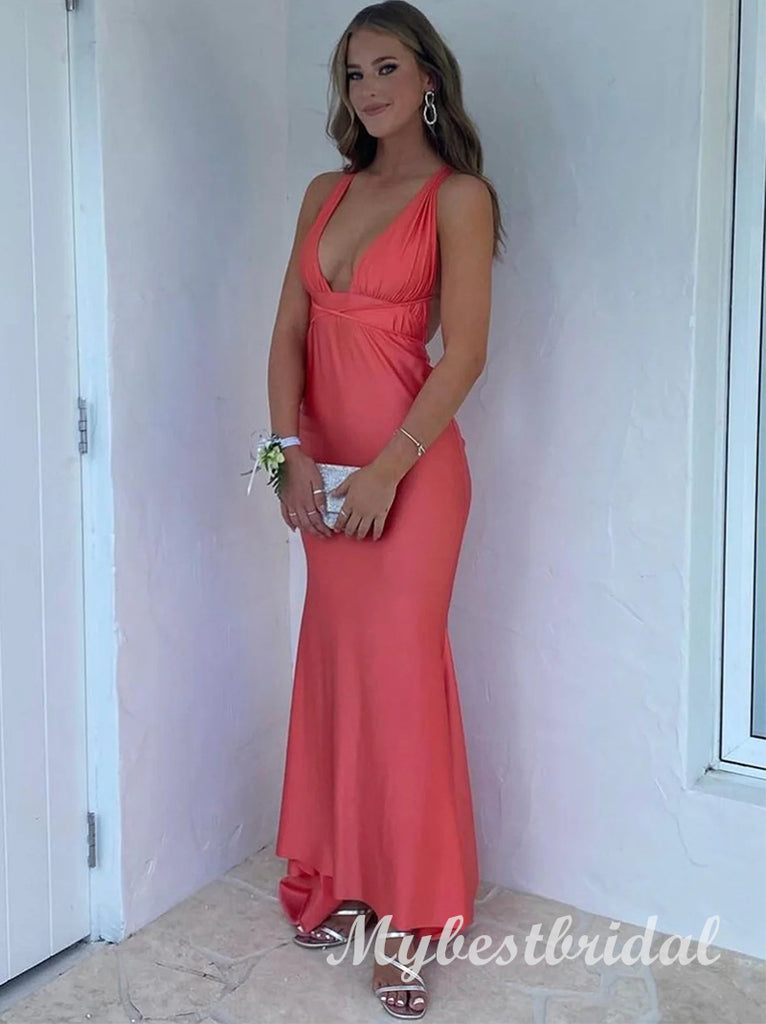 Cute V-neck Sleeveless Mermaid Long Prom Dress,PDS11753