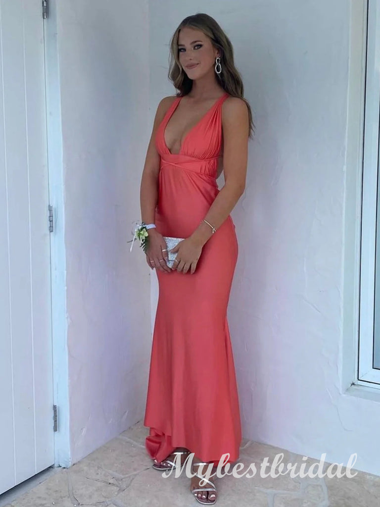 Cute V-neck Sleeveless Mermaid Long Prom Dress,PDS11753