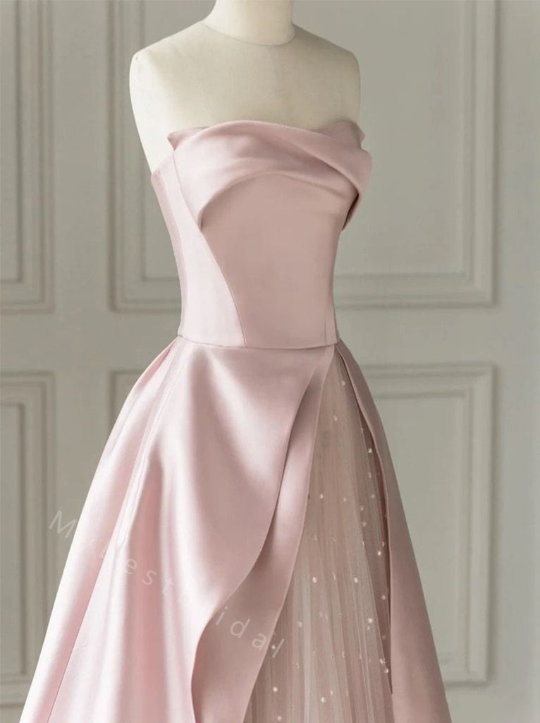 Elegant Strapless Sleeveless A-line Long Floor Length Prom Dress,PDS11473