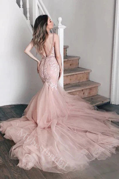 Sexy V-neck Sleeveless Mermaid Long Prom Dress,PDS11561