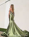 Dusty Sage V-neck Sleeveless Mermaid Floor Length Prom Dress,PDS11635