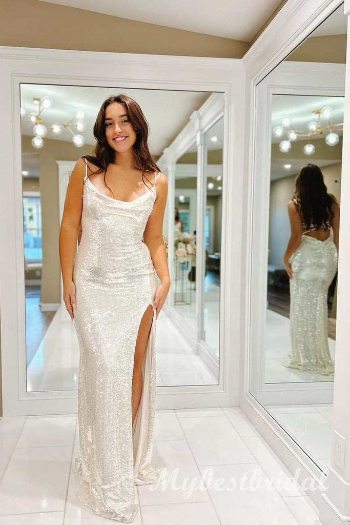 Sparkly Jewel Sleeveless Side Slit Mermaid Long Prom Dress,PDS11752