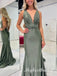 Sexy V-neck Open Back Sleeveless Mermaid Long Prom Dress,PDS11751