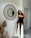 Black and White Spaghetti Straps Sleeveless A-line Long Prom Dress,PDS11747