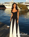 Black and White Spaghetti Straps Sleeveless A-line Long Prom Dress,PDS11747