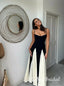 Black and White Spaghetti Straps Sleeveless A-line Long Prom Dress,PDS11747