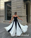 Black and White Spaghetti Straps Sleeveless A-line Long Prom Dress,PDS11747