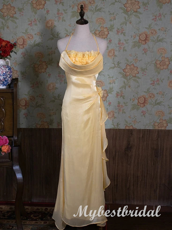 Sparkly Ruffle Halter Sleeveless Mermaid  Long Prom Dress,PDS11736