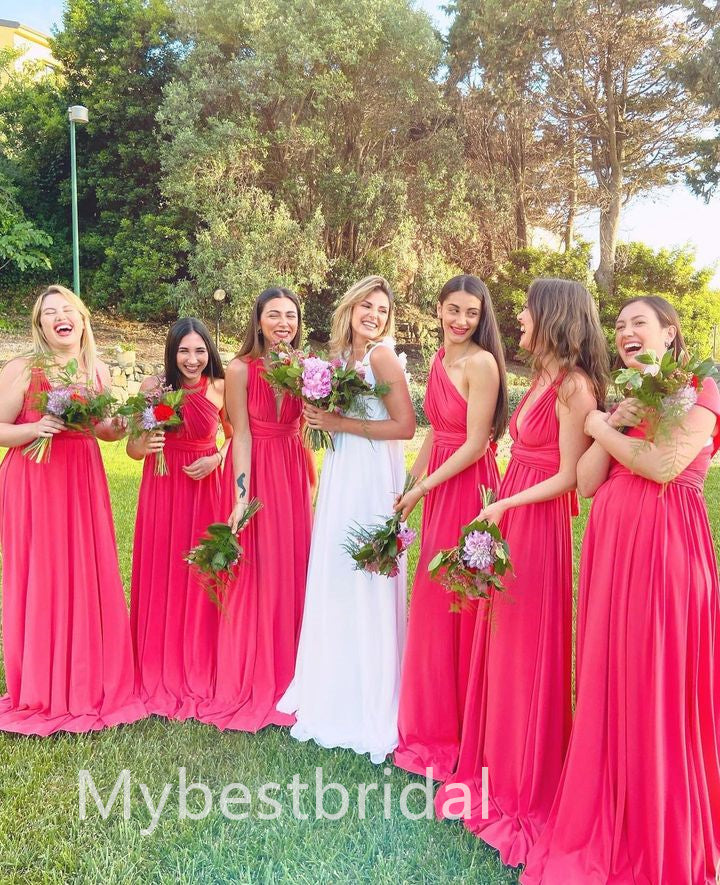 Mismatched Elegant One shoulder Sleeveless A-line Bridesmaid Dressess, BDS0314