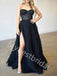 Elegant Spaghetti straps Sweetheart Side slit A-line Long Prom Dress,PDS1096