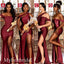 Mismatched One Shoulder Sleeveless Side Slit Mermaid Bridesmaid  Dressess, BDS0380