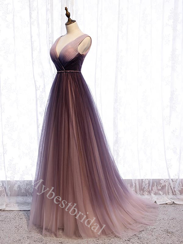 Elegant V-neck Sleeveless A-line Long Prom Dress,PDS11554