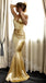 Gold Sexy V-neck Sleeveless Mermaid Long Prom Dress,PDS1112