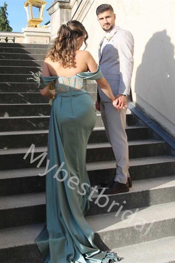 Elegant Sweetheart Off soulder Side slit Sheath Long Prom Dress,PDS1100