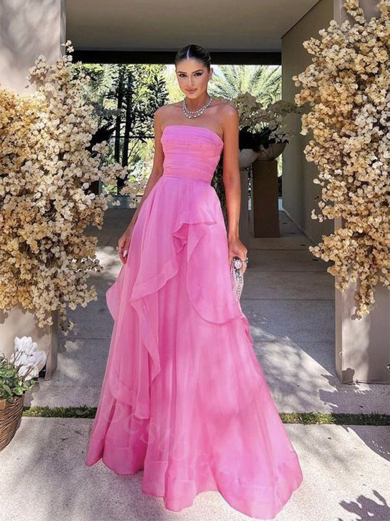 Elegant Strapless Sleeveless A-line Long Floor Length Prom Dress,PDS11454