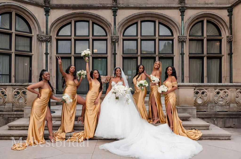 Mismatched Sexy Sweetheart Side slit Mermaid Bridesmaid Dressess, BDS0340