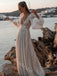 Elegant V-neck Long Sleeves A-line Floor Length Prom Dress,PDS11574
