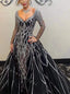Elegant V-neck Long sleeves  A-line Long Floor Length Prom Dress,PDS11476
