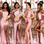 Mismatched One Shoulder Side Slit Sleeveless Mermaid Bridesmaid  Dressess, BDS0384