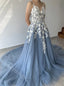 Elegant V-neck Sleeveless Lace Applique A-line Floor Length Prom Dress,PDS11586