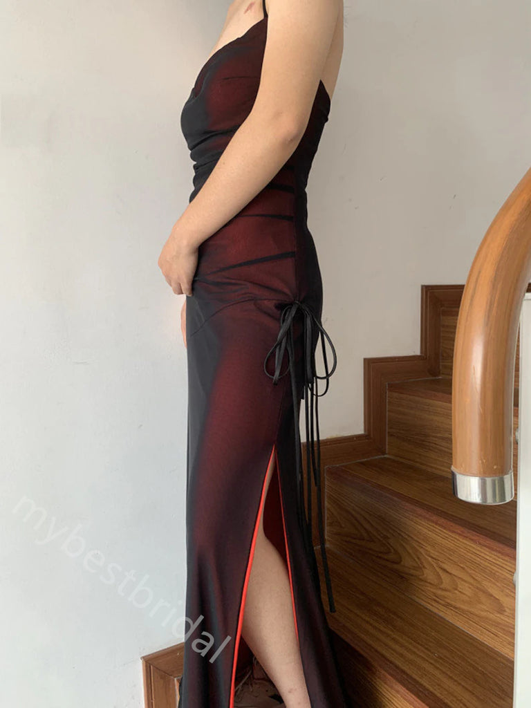 Black and Red V-neck Sleeveless Sheath Floor Length Prom Dress,PDS11596