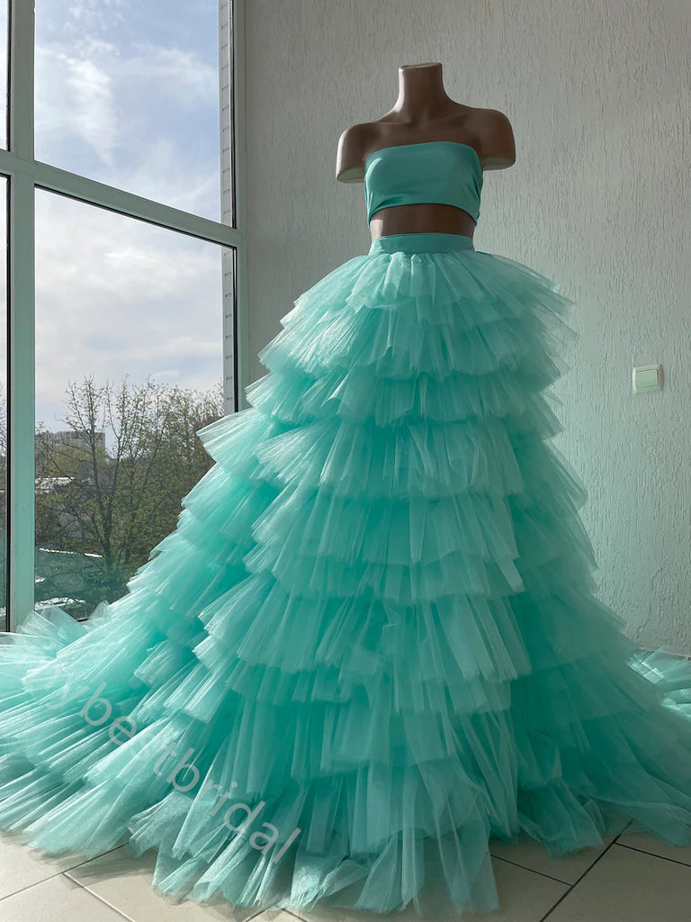 Sexy Two Pieces Sleeveless Side Slit A-line Floor Length Prom Dress,PDS11590