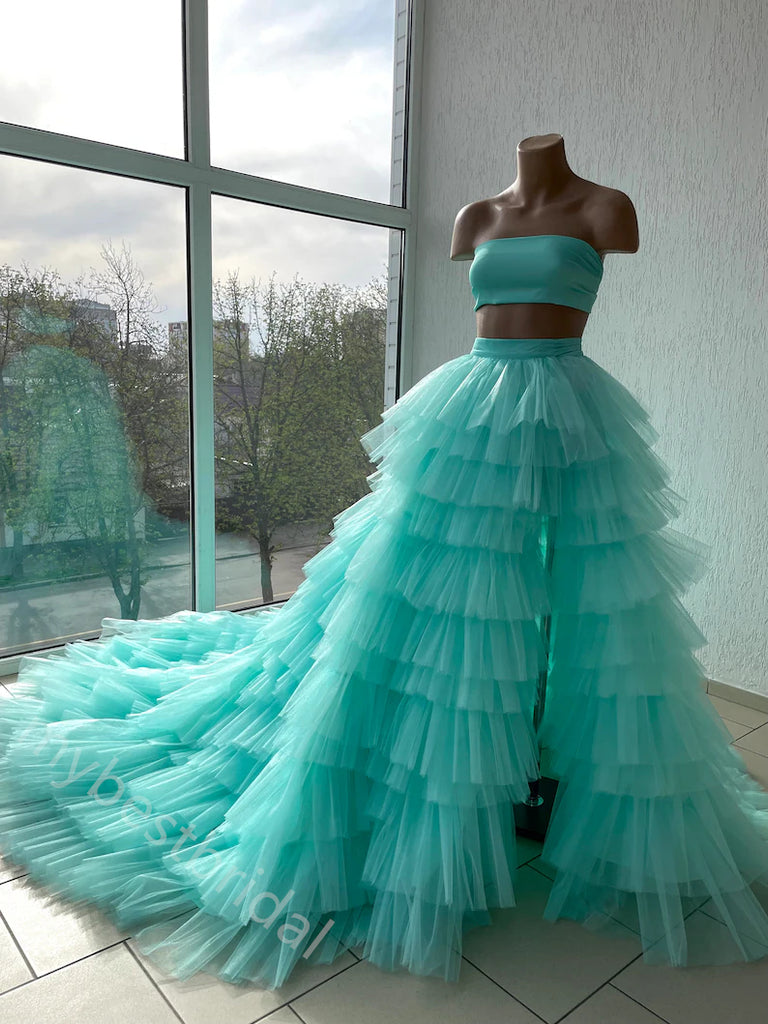 Sexy Two Pieces Sleeveless Side Slit A-line Floor Length Prom Dress,PDS11590