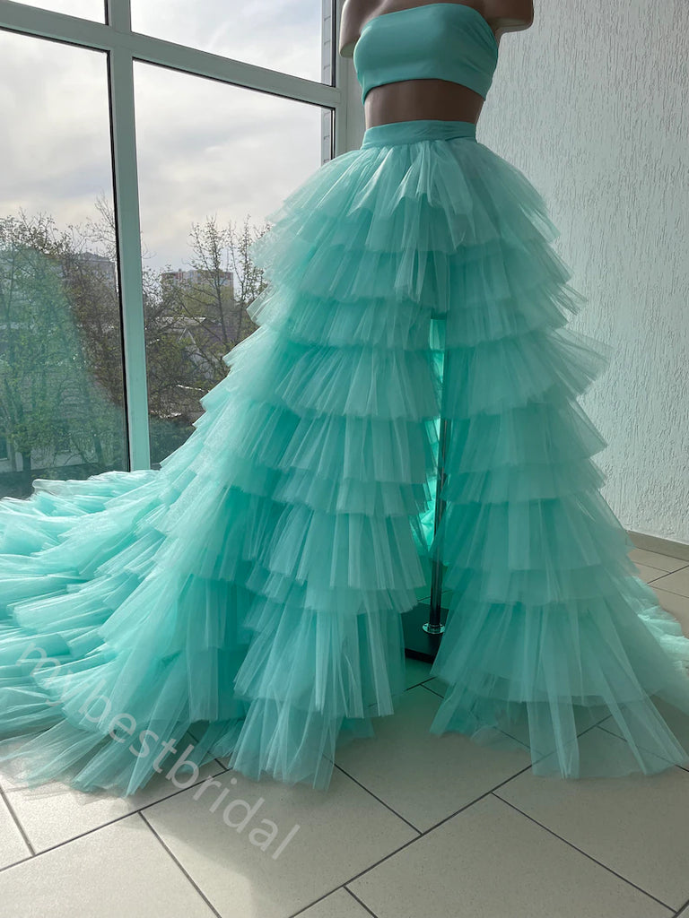 Sexy Two Pieces Sleeveless Side Slit A-line Floor Length Prom Dress,PDS11590