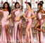 Mismatched One Shoulder Side Slit Sleeveless Mermaid Bridesmaid  Dressess, BDS0384