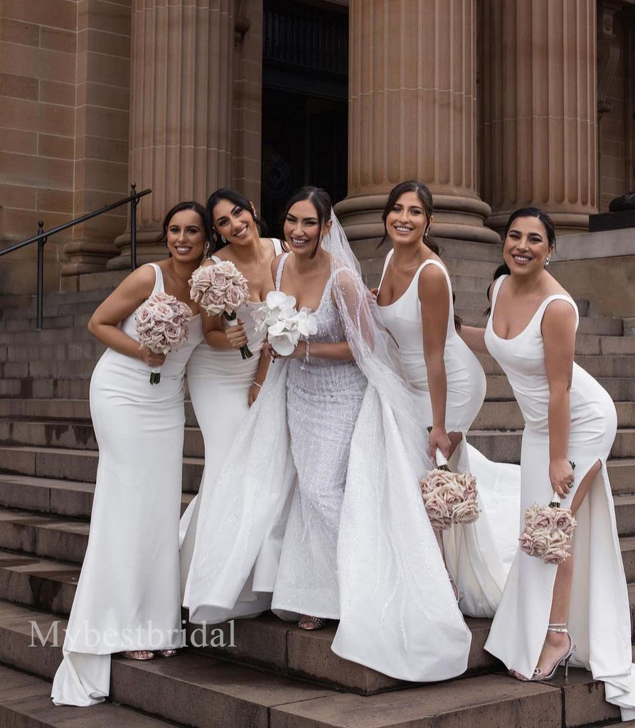 Elegant Scoop Sleeveless Side slit  Mermaid Bridesmaid Dressess, BDS0346