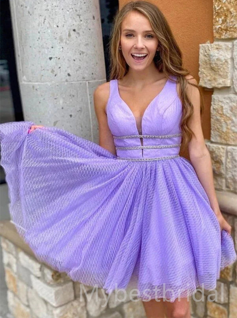 Sexy Sleeveless V-neck A-line Short Mini Homecoming Dress,  HDS0119