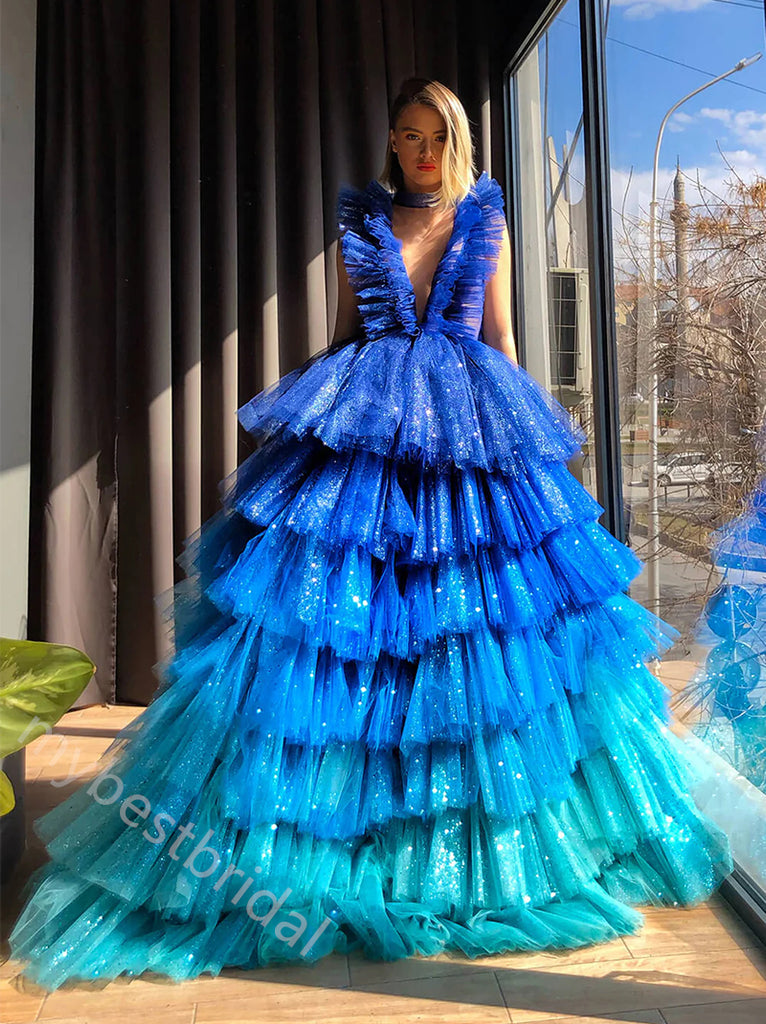 Sexy Deep V-neck Sleeveless A-line Floor Length Prom Dress,PDS11585