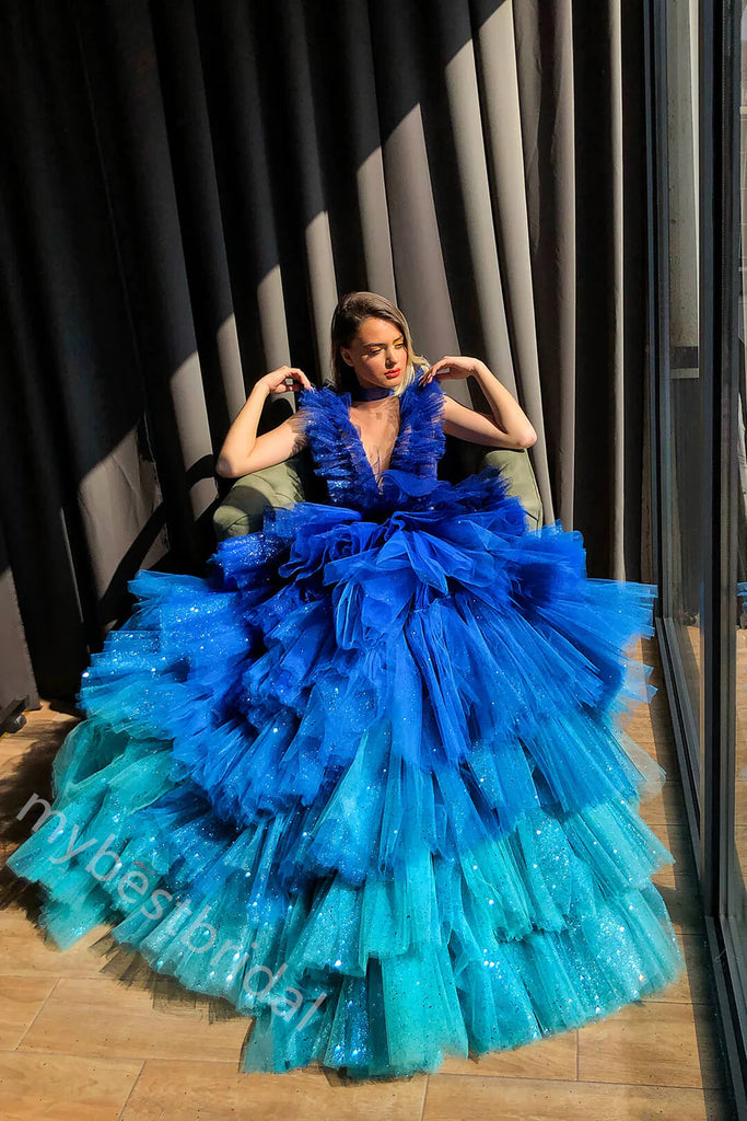 Sexy Deep V-neck Sleeveless A-line Floor Length Prom Dress,PDS11585