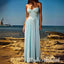 Blue V-neck with Ruffles Sleeveless A-line Long Prom Dress,PDS11711
