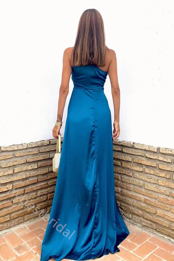 Sexy One Shoulder Sleeveless Sheath Side Slit  Floor Length Prom Dress,PDS11597