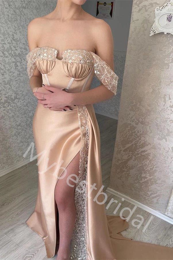 Sexy Sweetheart Off shoulder Side slit Mermaid Long Prom Dress,PDS1110