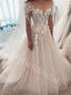 Elegant V-neck Long sleeves A-line Lace applique  Wedding Dresses, WDY0343