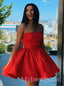 Red Elegant Strapless Square A-line Short Mini Homecoming Dress,  HDS0135
