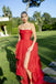 Red Sexy Strapless Sleeveless A-line Side slit Long Floor Length Prom Dress,PDS1145