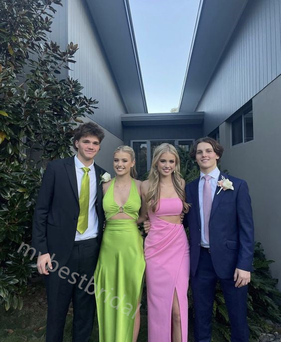 Green Halter Sleeveless Side Slit Sheath Floor Length Prom Dress,PDS11609