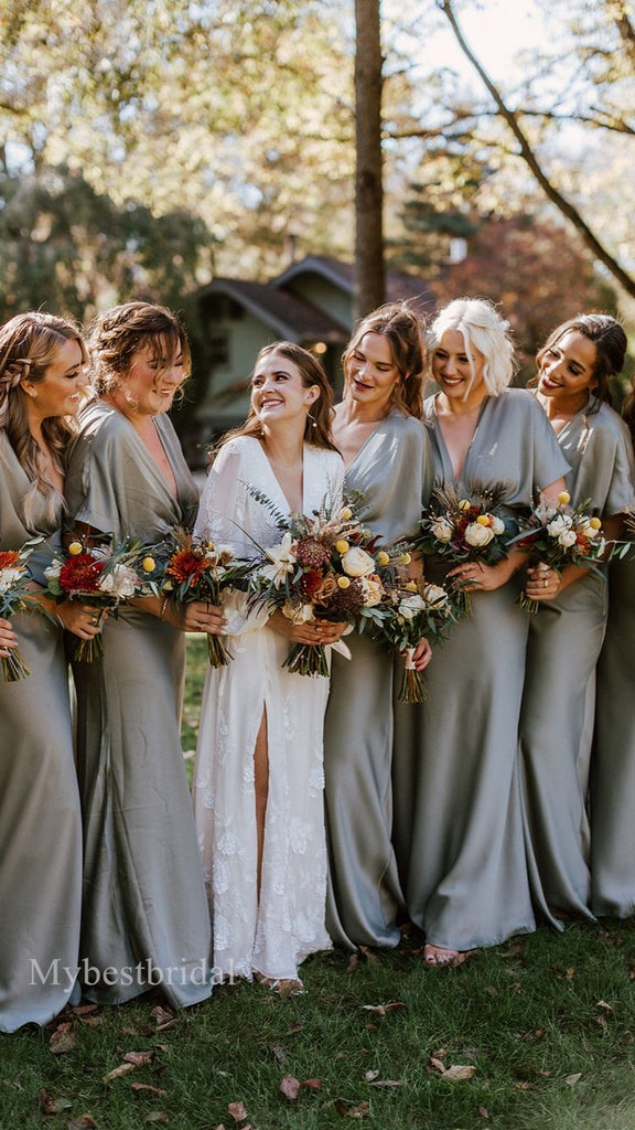 Elegant V-neck Half-sleeveless A-line Bridesmaid  Dressess, BDS0355