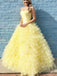 Yellow Elegant Strapless Sleeveless A-line Long Prom Dress,PDS1117