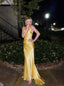 Yellow V-neck Sleeveless Sheath Floor Length Prom Dress,PDS11613