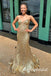 Gold Sparkly V-neck Sleeveless Mermaid Long Prom Dress,PDS11720