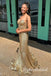 Gold Sparkly V-neck Sleeveless Mermaid Long Prom Dress,PDS11720