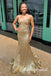 Gold Sparkly V-neck Sleeveless Mermaid Long Prom Dress,PDS11720