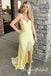 Yellow Ruffles V-neck Sleeveless Mermaid Long Prom Dress,PDS11723