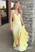 Yellow Ruffles V-neck Sleeveless Mermaid Long Prom Dress,PDS11723