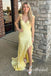 Yellow Ruffles V-neck Sleeveless Mermaid Long Prom Dress,PDS11723